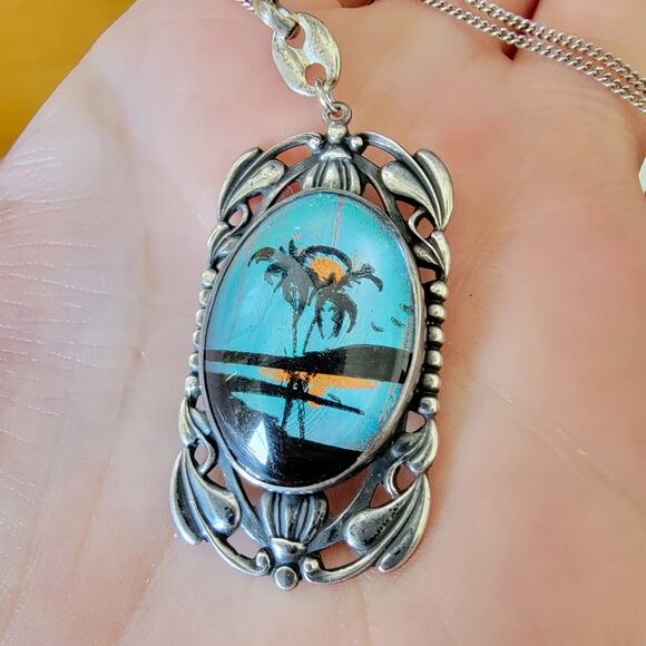 1920's Sterling Butterfly Wing Necklace - Picture 1 of 7